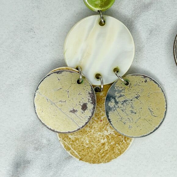 Silver Tone Mother of Pearl Shell Dangle Upcycled Pendant - Picture 6 of 6